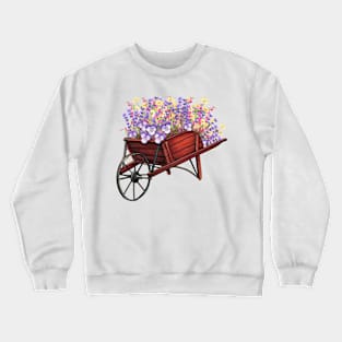 BEAUTIFUL BUNCHES OF VIOLET AND YELLOW SPRING FLOWERS IN WHEELBARROW Crewneck Sweatshirt